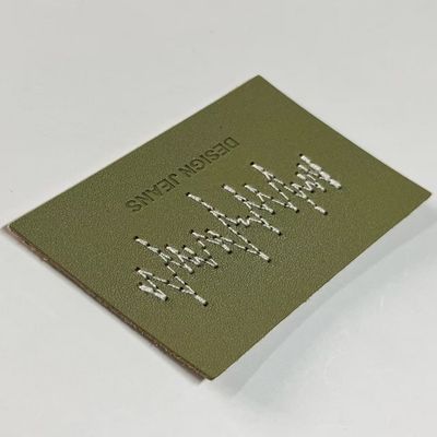 Custom Green Jeans Leather Label Tag Sewn Closure Type For Clothing