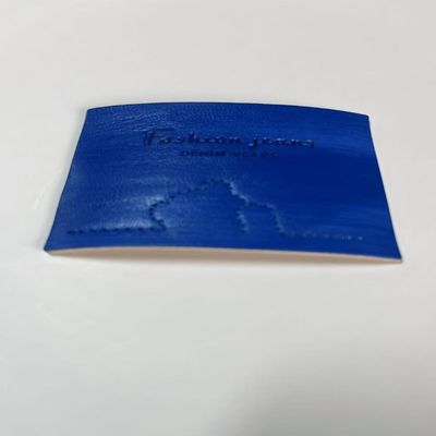 Embossed Blue Jeans Leather Tag Label For Crochet Jackets Bags