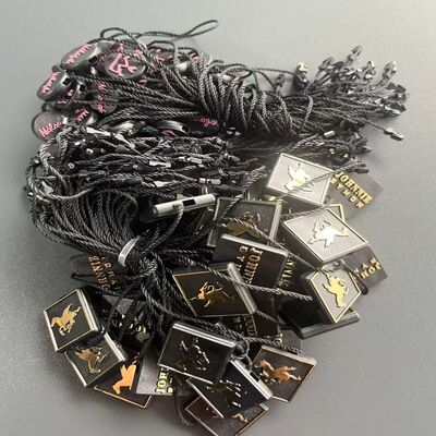 Plain Rectangle Black Hang Tag String Length 7 Inches Ideal for Clothing Tags and Retail Product Identification Solutions