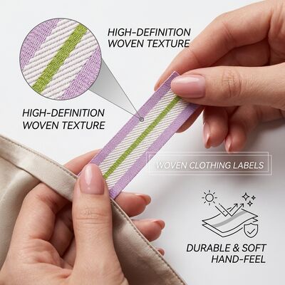 Custom Woven Clothing Labels Needle Loom Technology Iron On Backing Personalized Designs